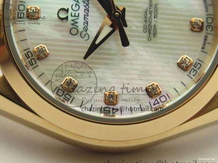 0520 Timeless Aqua Terra Ladies 35mm RG V6F Best Edition White MOP Dial On RG Bracelet A 8102